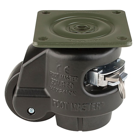 Leveling Caster, Ratchet, 50 mm Nylon Wheel, 73x73 mm Plate, Swivel, 250 kg Cap, NBR Foot Pad, Black MPN:GDR-60-F-NYN-FBL