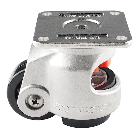 Leveling Caster, 63 mm Nylon Wheel, 90x90 mm Plate, Swivel, 550 kg Cap, NBR Pad, Stainless Steel MPN:SGDN-80-F-NYN