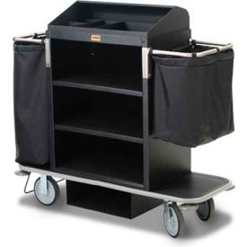 Forbes Steel Guest Room Attendant Cart w/Under Deck Shelf & Organizer Black - 2120-EN 2120-EN