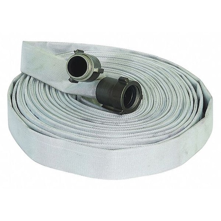 Fire Hose, Single Jacket, 100 ft Length, 1 1/2 in Hose Inside Dia., Polyurethane Hose Tube, White MPN:G55H15F100Q