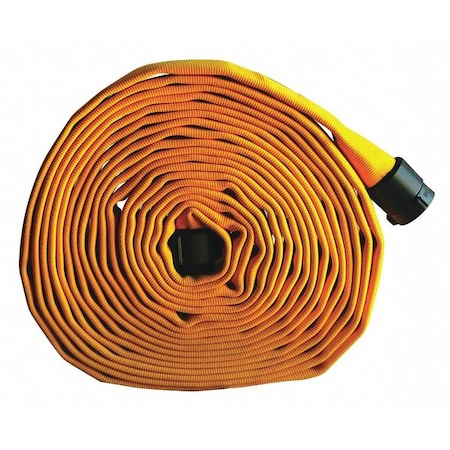 Fire Hose, Single Jacket, 100 ft Length, 1 1/2 in Hose Inside Dia., Polyurethane Hose Tube, Yellow MPN:G55H15FY100P