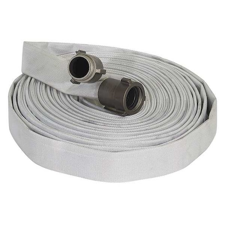 Fire Hose, Single Jacket, 100 ft. Length, 1 in Hose Inside Dia., Polyurethane Hose Tube, White MPN:G55H1F100N