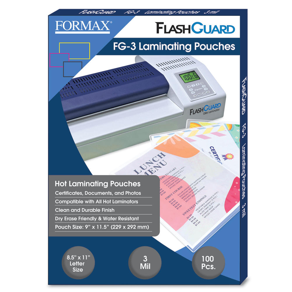 Formax FlashGuard Thermal Laminating Pouches, FG-3, 9in x 11-1/2in, 3 Mil, Pack Of 100 Pouches MPN:FG-3