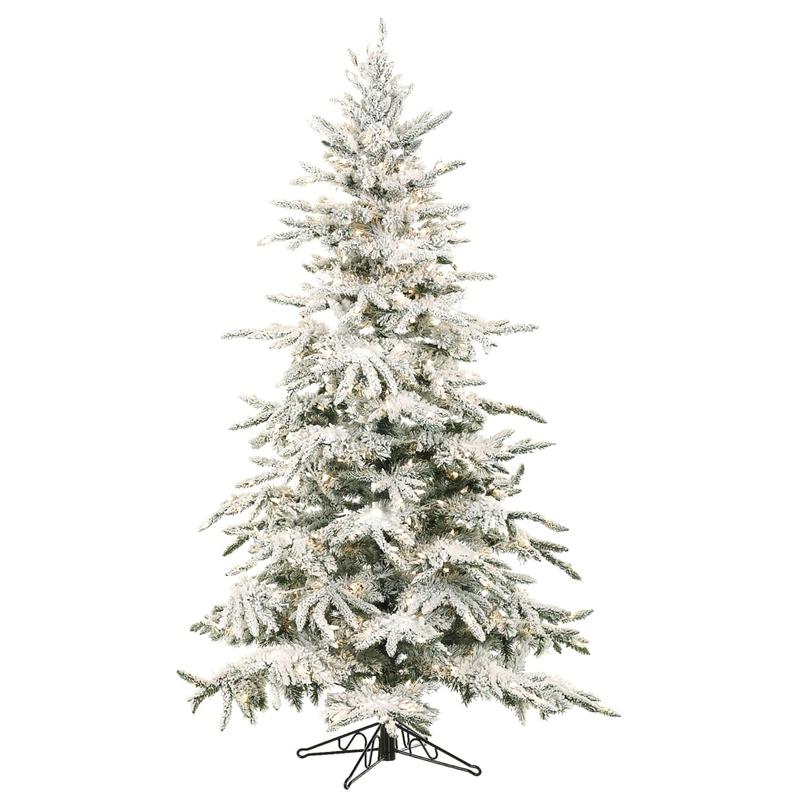 Fraser Hill Farm 7 1/2in Mountain Pine Flocked Artificial Christmas Tree With Clear LED String Lighting, White/Black MPN:FFMP075-5SN