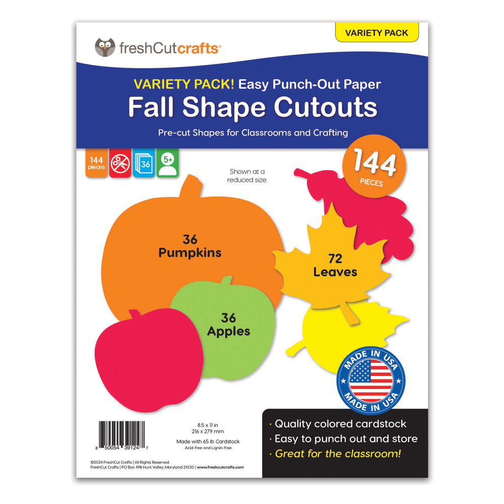 FreshCut Crafts Punch Out Paper Cutouts, Fall Shapes, Leaves, Pumpkins & Apples, 144 Pieces MPN:FCC850054391247
