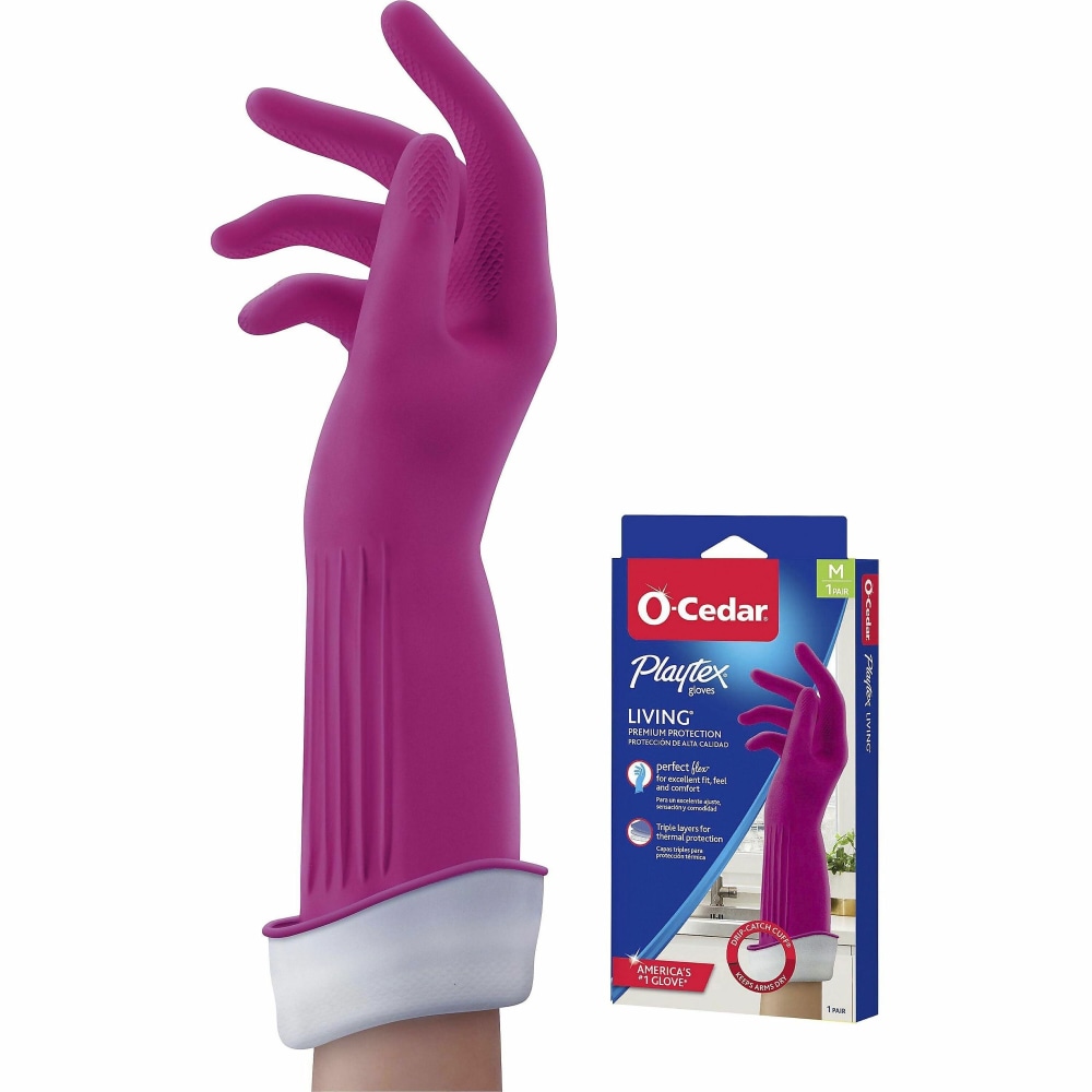 O-Cedar Playtex Living Gloves - Chemical, Bacteria Protection - Medium Size - Latex, Neoprene, Nitrile - 166119 MPN:166119