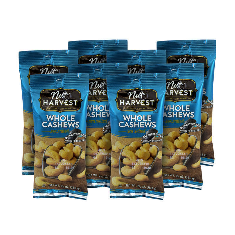 Nut Harvest Nuts, Sea-Salted Cashews, 2.5 Oz, Box Of 8 MPN:62191