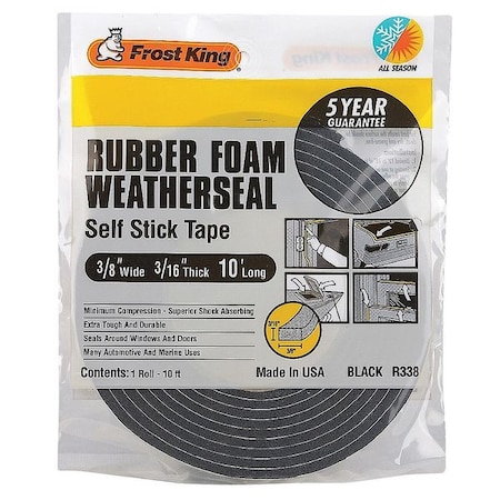 Weather Seal, Rubber Foam, Black, 10 ft L MPN:R338H
