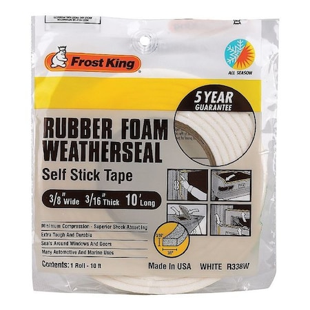 Weather Seal, Rubber Foam, White, 10 ft L MPN:R338WH