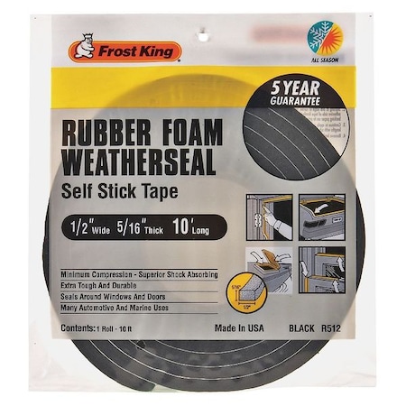 Spnge Rubber Foam Tape, 1/2Inx10 ft, 8 mil MPN:R512H