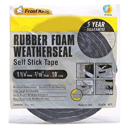 Weather Seal, Rubber Foam, Black, 10 ft L MPN:R516H
