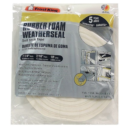 Sponge Rubber Foam Tape, 1-1/4In.x10 ft. MPN:R516WH