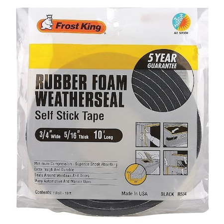 Spnge Rubber Foam Tape, 3/4Inx10 ft, 8 mil, Insert Color: Black MPN:R534H
