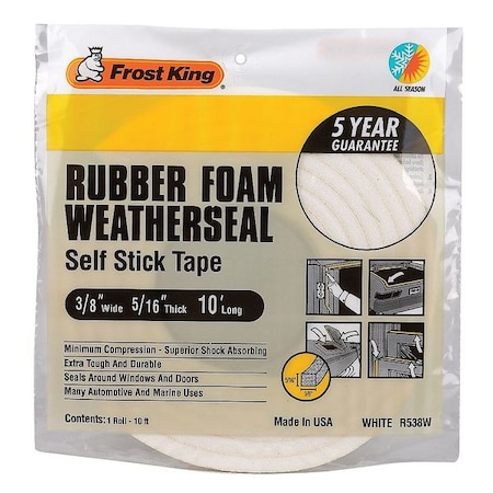 Spnge Rubber Foam Tape, 3/8Inx10 ft, 8 mil MPN:R538WH
