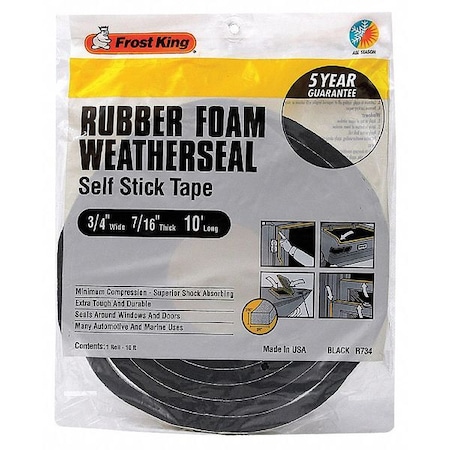 Weather Seal, Rubber Foam, Black, 10 ft L MPN:R734H