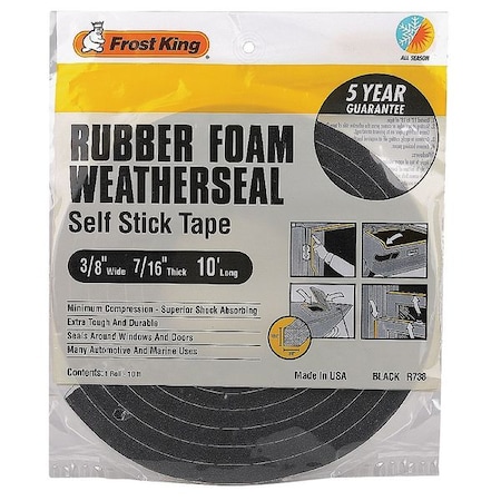Sponge Rubber Foam Tape, 3/8In.x10 ft., Insert Color: Black MPN:R738A