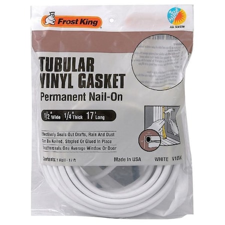 Weatherstrip, 17 ft, White, Hardware: Included MPN:V18WH