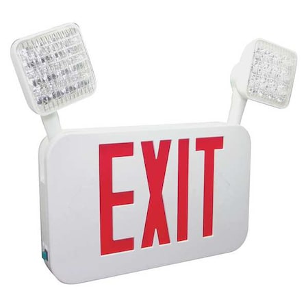 Exit Sign with Emergency Lights, White, 2 Face(s), LED, Wall/Ceiling Mount, Nickel Cadmium MPN:FHEC35R