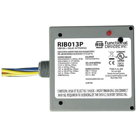 Enclosed Pre-Wired Relay, 20A at 300VAC, 3PST MPN:RIB013P