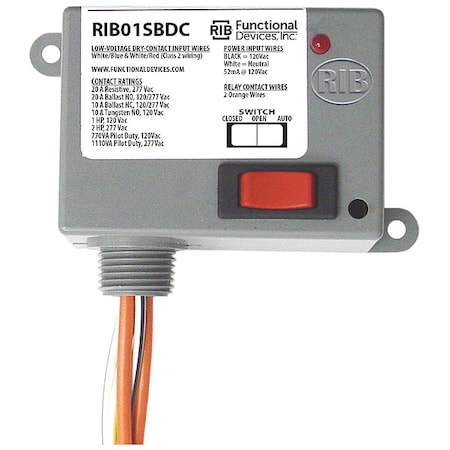 Enclosed Relay, 20A, SPST/Override, MPN:RIB01SBDC