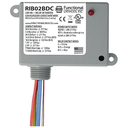 Enclosed Pre-Wired Relay, 20A at 277VAC, SPDT MPN:RIB02BDC