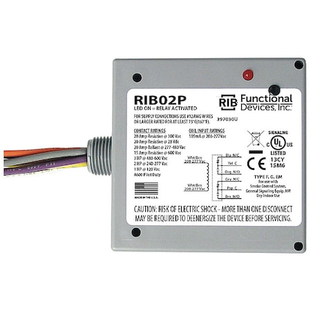 Enclosed Pre-Wired Relay, 20A at 300VAC, DPDT MPN:RIB02P
