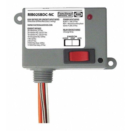 Enclosed Relay, 20A, SPST-N/C Override MPN:RIB02SBDC-NC