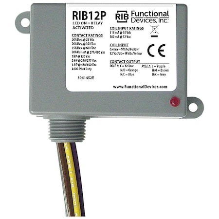 Enclosed Relay, 20A, DPDT, 12VAC/dc MPN:RIB12P