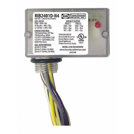 Enclosed Relay, 10A, DPDT MPN:RIB2401D-N4