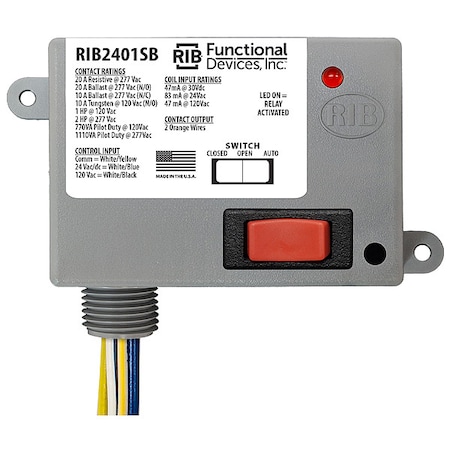 Enclosed Pre-Wired Relay, 20A at 277VAC, SPST MPN:RIB2401SB