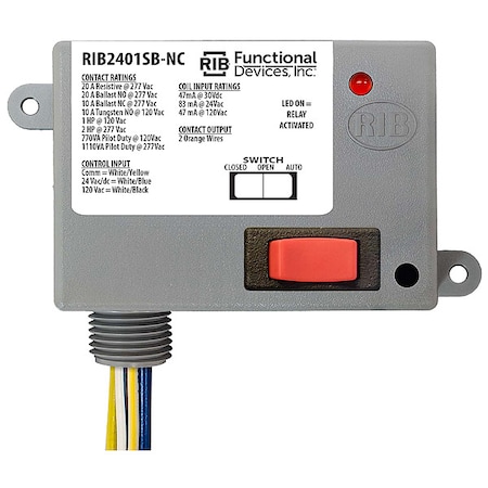 Enclosed Relay, 20A, SPST-N/C MPN:RIB2401SB-NC