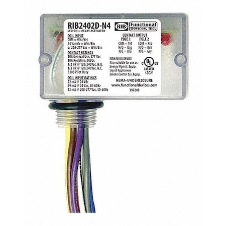 Enclosed Relay, 10A, DPDT MPN:RIB2402D-N4