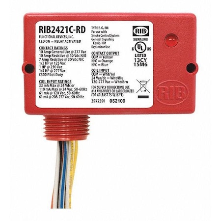 Enclosed Relay, 10A, SPDT MPN:RIB2421C-RD