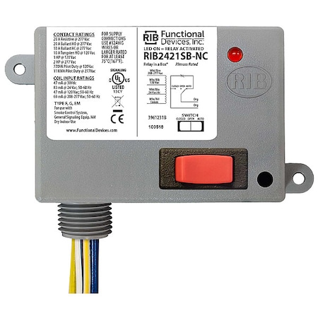 Enclosed Relay, 20A, SPDT-N/C/Override MPN:RIB2421SB-NC