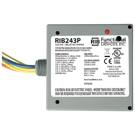 Enclosed Pre-Wired Relay, 20A at 300VAC, 3PST MPN:RIB243P