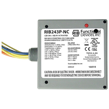 Enclosed Relay, 20A, 3PST-N/C MPN:RIB243P-NC