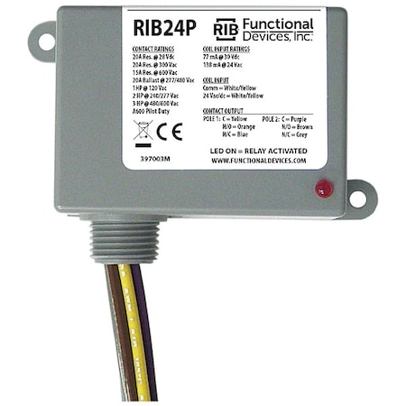 Enclosed Pre-Wired Relay, 20A at 300VAC, DPDT MPN:RIB24P