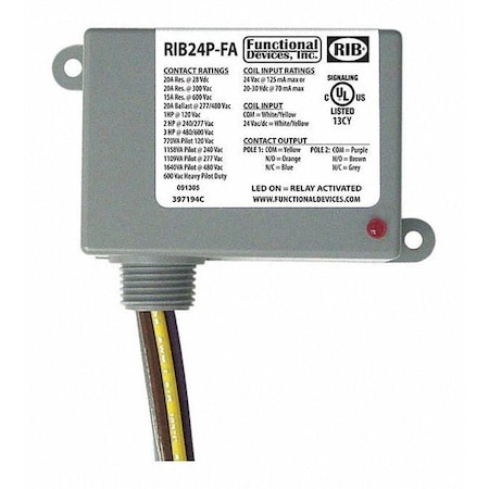 Enclosed Relay, 20A, DPDT, Polarized MPN:RIB24P-FA