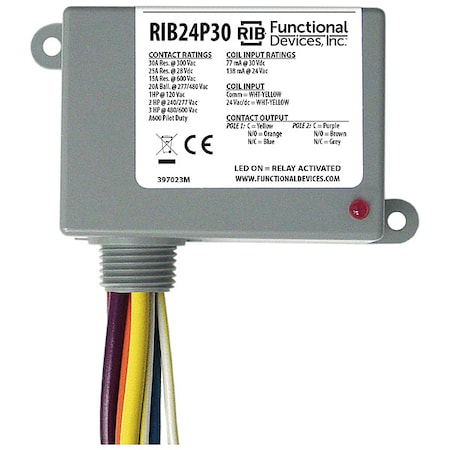 Enclosed Pre-Wired Relay, 30A at 300VAC, DPDT MPN:RIB24P30