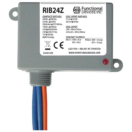 Enclosed Relay, 30A, SPST-N/O/SPST-N/C MPN:RIB24Z
