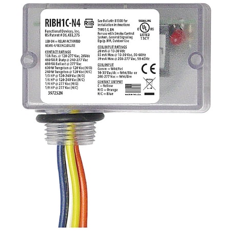 Enclsd Relay, 10A, SPDT, 12VAC/DC, Polarized MPN:RIBH1C-N4