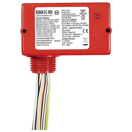 Enclosed Relay, 10A, SPDT, 12VAC/DC, Polarzd MPN:RIBH1C-RD