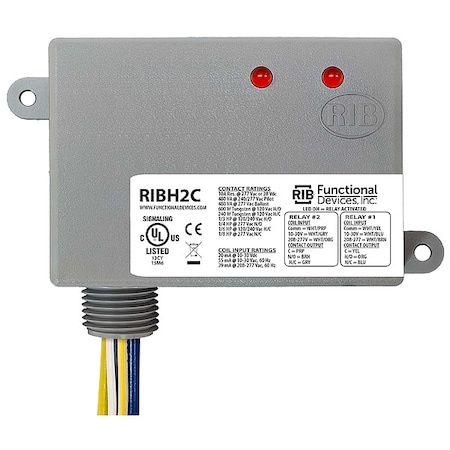 EnclosedPre-Wired Relay, 277VAC, DPDT, 10A MPN:RIBH2C