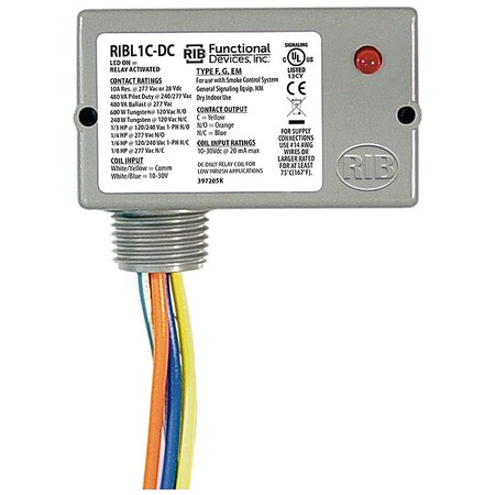 Enclosd Relay, 10A, SPDT, 12VAC/DC, Polarizd MPN:RIBL1C-DC