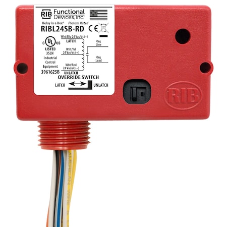 Latch Relay, 20A, SPST+Oride, 24VAC/DC, Red MPN:RIBL24SB-RD