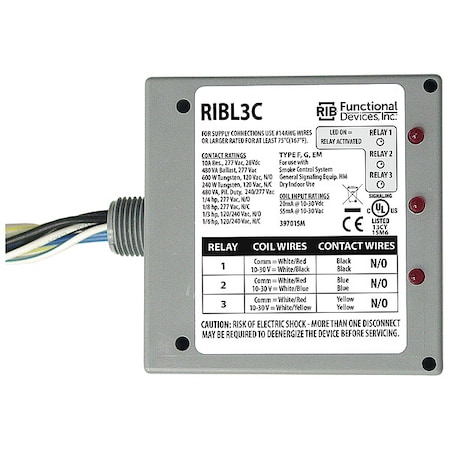 Enclosed PreWired Relay, 10A, (3)SPST, SPDT MPN:RIBL3C