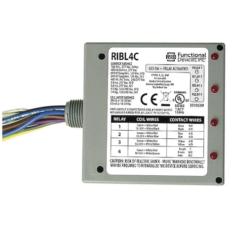 Enclosed Pre-Wired Rlay, 10A, (3)SPST, SPDT MPN:RIBL4C