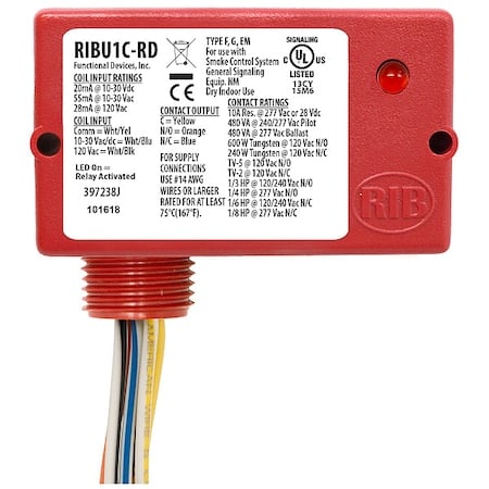 Enclsd Relay, 10A, SPDT, 12VAC/DC, Polarized MPN:RIBU1C-RD