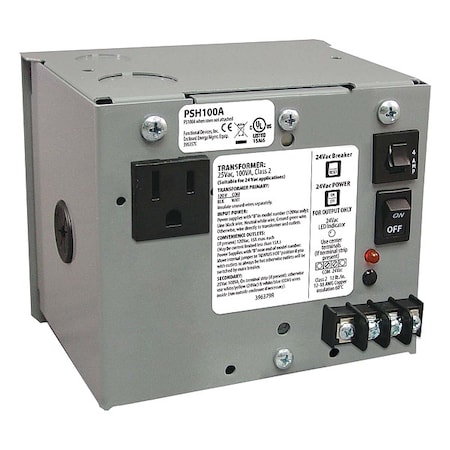 Enclosed Power Supply, 120V AC, 24V AC, 100VA MPN:PSH100A