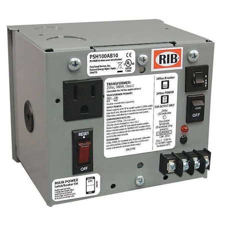 Class 2 Transformer, 100 VA, NEMA 1, 24V AC, 120V AC MPN:PSH100AB10